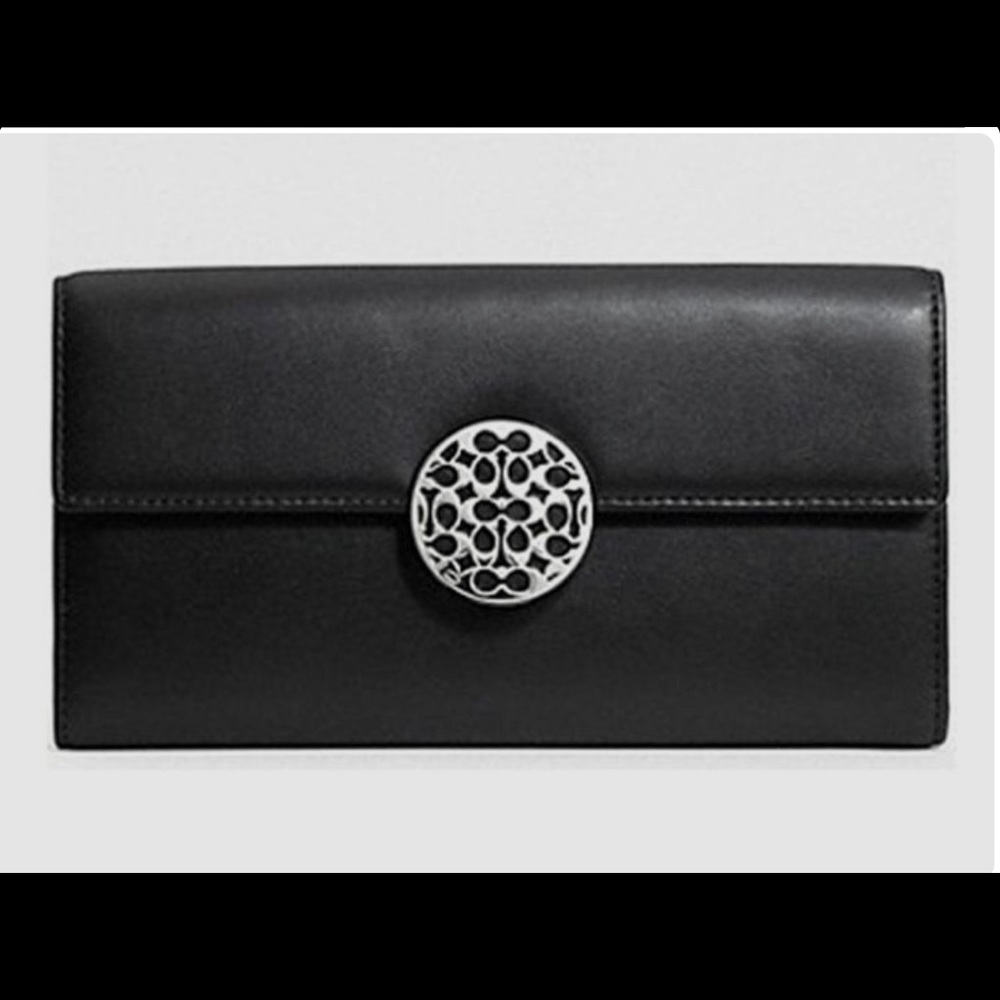 Coach Alexandra black leather slim clutch wallet
